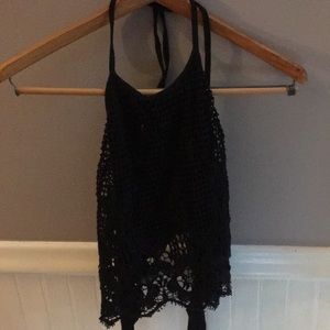 Black open back express halter top.